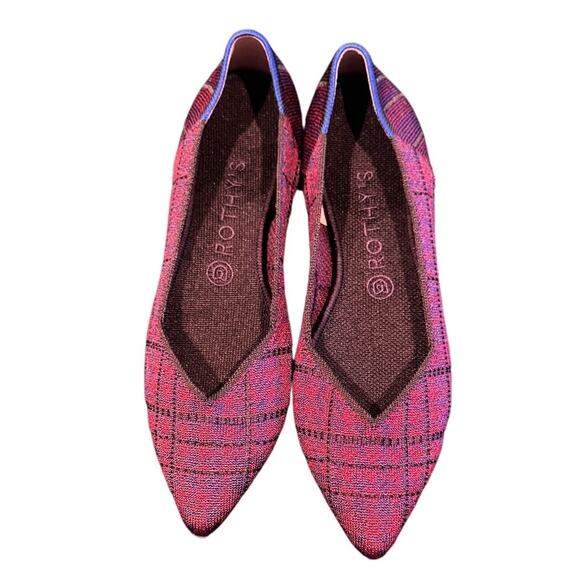 Rothy’s The Point Flats Women’s 10 W Cranberry Plaid Limited Edition Rare - Picture 1 of 7